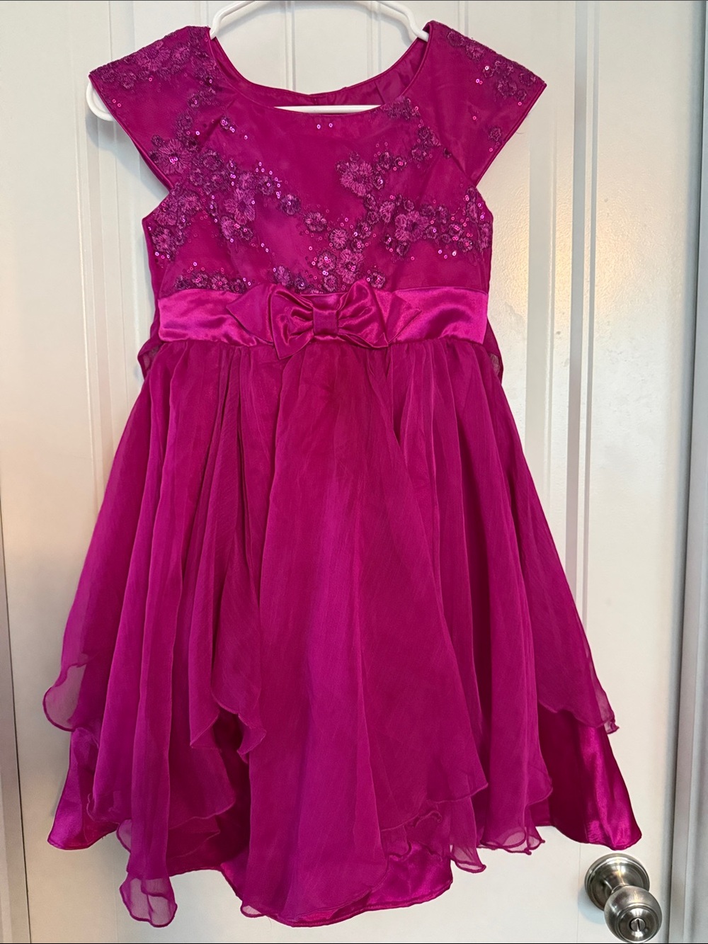 Jona Michelle Fuchsia Embellished Party Dress with Bow